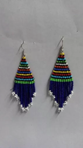 African Beaded earrings, Handmade jewelry, Dangling earrings, blue beaded earrings, Moms gift, Her Christmas gift, Beaded Tassel