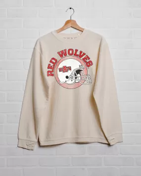 ASU Red Wolves Helmet Circle Ivory Corded Crew Sweatshirt