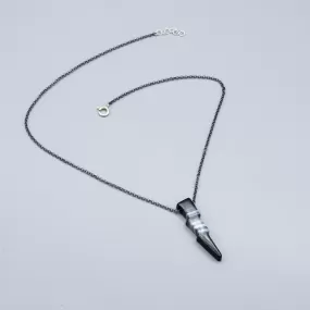 Black Banded Striped Agate Lightning Bolt W/ Oxidized Sterling Silver Chain