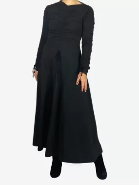 Black long sleeved corset detail maxi dress - size UK 8