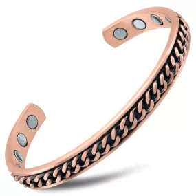 Curb Chain Inlay Copper Cuff Magnetic Therapy Bracelet for Men & Women