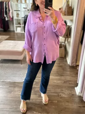 Curvy Lavender Gauze Button Down