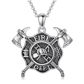 Firefighter Necklace 925 Sterling Silver Fire Dept Pendant Fire Department Jewelry for Women Men Christmas Gift