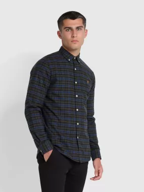 Fraser Slim Fit Button Down Check Organic Cotton Shirt In Evergreen