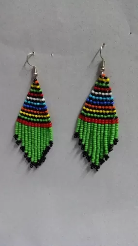 Green African beaded earrings, Dangling earrings, Beaded tassel earrings, Moms gift, Christmas gift for her, Beaded jewelry for women