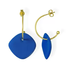 Handmade Gold Plated Silver Hoop Earrings with Enamel Electric Blue