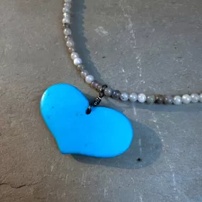 Howlite Heart and White Labradorite Gemstone Necklace