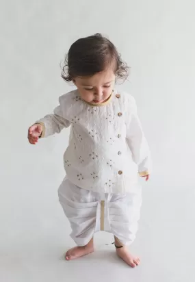 Infant White Angrakha Kurta Dhoti Set