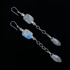 Labradorite Gemstone and Sterling Silver Long Drop earrings