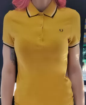 LADIES GOLD TWIN TIPPED FRED PERRY SHIRT