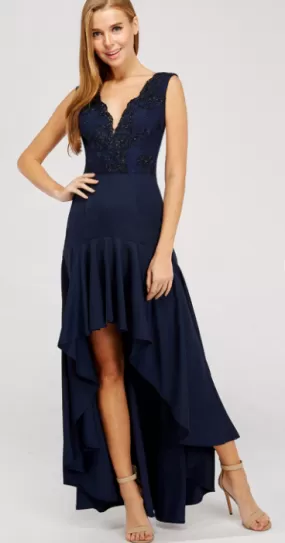 Navy High-Low Maxi Dress