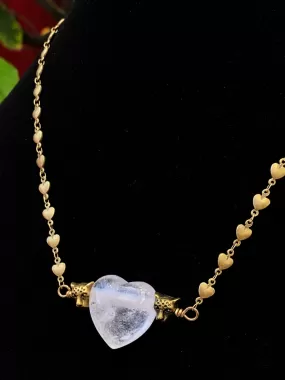 Quartz Heart Brass Leopard Necklace