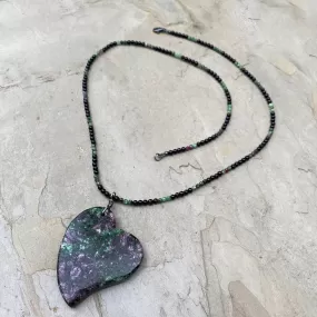 Ruby Zoisite Heart on Onyx beaded necklace