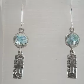 Sterling Silver cross earrings from the Holy Land with Roman Glass